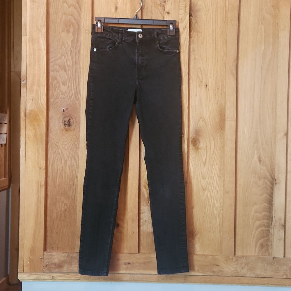 Zara Mid Rise Stretch Cropped Ankle Skinny Jeans, Size 2, Black Denim